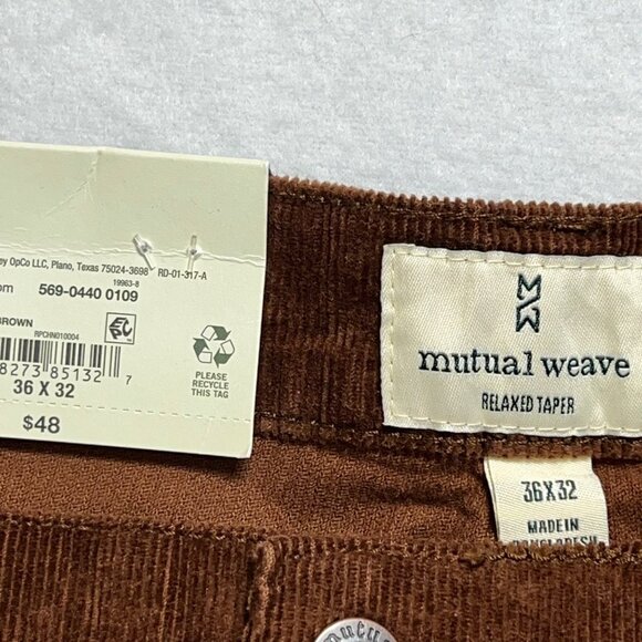 Mutual Weave Men's Brown Corduroy Relaxed Taper Stretch 5-Pocket Pants 36x32 NWT - Picture 5 of 10